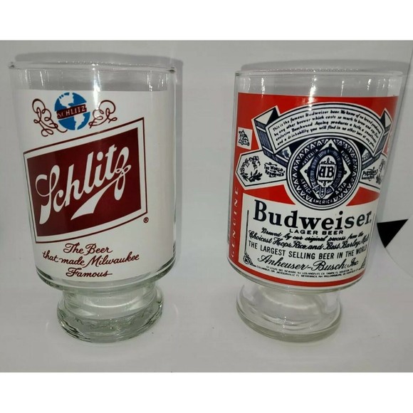 Budweiser Other - Vintage 7" Schlitz and Budweiser Beer Glasses Barware Breweriana Bar Decor